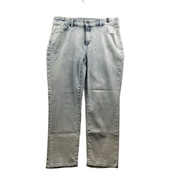 Chico’s Jeans Womens Sz‎ 6 Platinum Cropped Pinstriped Denim Light Wash Stretch - Picture 1 of 6